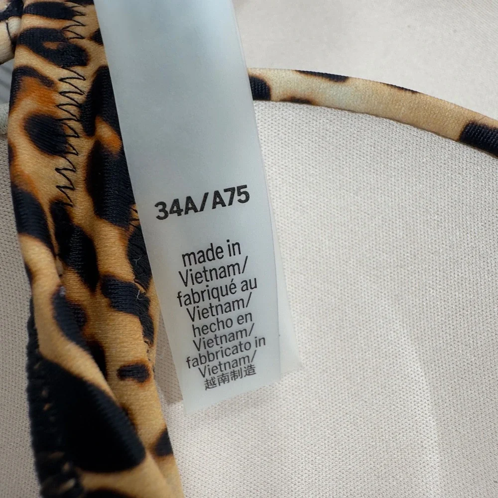 NEW VS Bombshell‎ Leopard Print Push Up Halter Bikini Top Gold Hardware 34A
